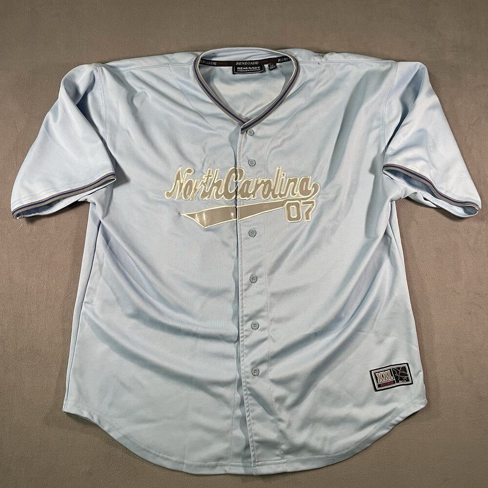 Y2K Renegade North Carolina 07 Baseball Jersey Size XXL Light Blue Button Front